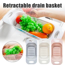 Fruit Vegetable Tools Adjustable Over the Sink Colander Strainer Basket Wash Vegetables Fruits Drain Dry Dishes Extendable Kitchen 230328