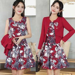 Work Dresses Women's Birthday Skirt Suit 2023 Spring And Autumn Slim Print Dress Long Sleeve Coat Short Shirts 2 Two Piece Set For Women