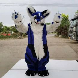 halloween Blue White Fursuit Cat Husky Mascot Costumes Cartoon Mascot Apparel Performance Carnival Adult Size Promotional Advertising Clothings