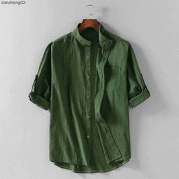 Men's Casual Shirts Men's Summer Stand-Up Collar Short Sleeve Shirt Cotton Linen Button Loose Solid Colours Baggy Tops Male Pullover Tops Blouse#g3 W0328