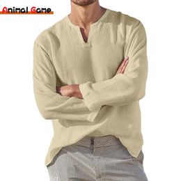 Mens TShirts Linen Men Brief Breathable Comfy Solid Color Long Sleeve Harajuku Casual Blouse Hawaiian Oversize Tops S5XL 230327