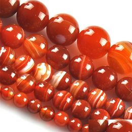 Stone 8Mm Wholesale 6/8/10/12Mm 15 Natural Red Stripe Carnelian Onyx Round Ball Loose Fashion Beads Jewellery Making Drop Deliver Dko