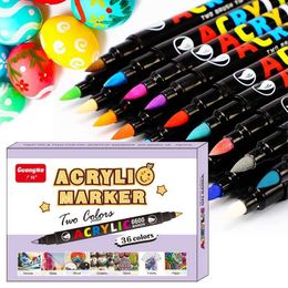 Watercolour Brush Pens 36 Colours Acrylic Paint Markers Pens Two Tone Double Nib Soft Set for Rock Painting Calligraphy Lettering Easter Egg