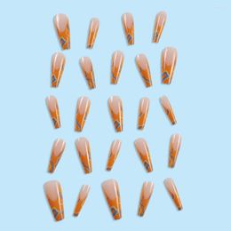 False Nails 24pcs DIY Detachable Manicure Press On Ballerina Nail Tips Orange Blue Yellow Wavy