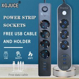 Sockets EU Plug Strip Socket USB Charging Port 2M Cable Extension Cord Outlets Adapter Surge Protector Network Filter Home Office Z0327