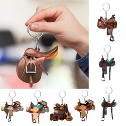 Saddle acrylic Keychain charm pendant flat Western cowboy Car Interior Decor key ring pendant