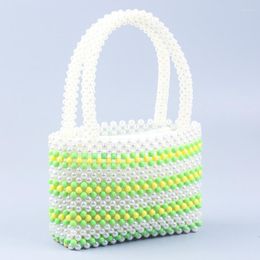 Evening Bags Spring Green Yellow Contrasting Colours Acrylic Beaded Bag For Women Handmade Pearl Handbag Beach Travel Tote