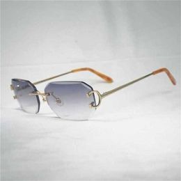 Top Luxury Designer Sunglasses 20% Off Vintage Rimless Wire Men Eyewear Women For Summer Cutting Clear Metal Frame Oculos Gafas