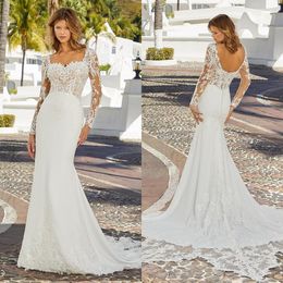 Bohemian Mermaid Wedding Dresses Sexy Sweetheart Long Sleeves Sweep Train Custom Made Appliques Lace Boho Bridal Gowns 2023