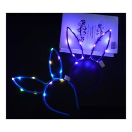 Party Hats Rabbit Ear Headbands Light Flashing Blinking Wear Hair Glow Christmas Halloween Navidad Gb601 Drop Dhur2