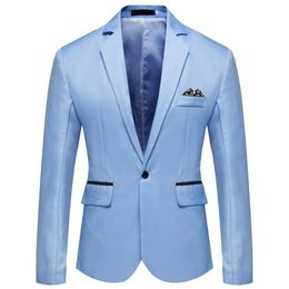 Men's Suits Blazers Stylish Men Blazer Temperament Wedding Blazer Solid Colour Good Touch Slim Fit Suit Coat One Button 230328