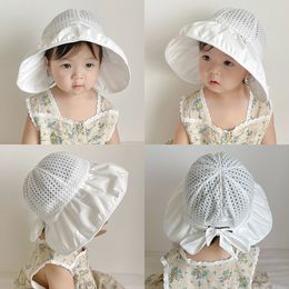 Caps Hats Korean Big Brim Baby Sun Hat Kids Bucket Hat Princess Lace Bow Baby Fisherman Hat born Pography Props 230328