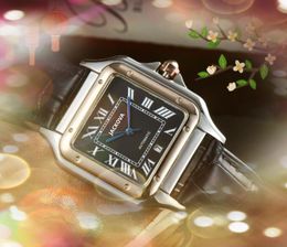 Top Brand quartz fashion mens time clock watches auto date men square roman simple tank dial designer wholesale leather belt male gifts wristwatch Relogio Masculino