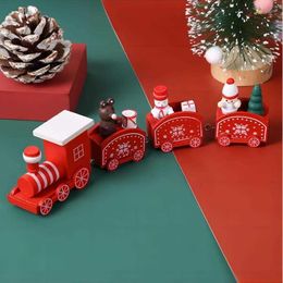 Children Christmas Day Gifts Wooden Train Ornaments Snowflake Painted Xmas Decor Ornament