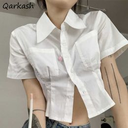 Women's Blouses Shirts White Shirts for Women Crop Tops Summer Basic Slim Fit Ulzzang Style Fashion Classic Students Short-sleeve Newly Chemise Femme Y2303