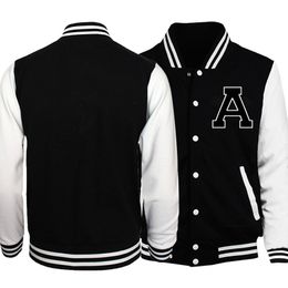 Mens Jackets letter A Baseball Jacket Coat Black White Slim Fit University Varsity Coats Uuniform Motorcycle Bomber Streetwear Fleece 230327