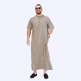 Ethnic Clothing Muslim Fashion Mens Saudi Arabia O Neck Dubai Abaya Pakistan Short Sleeve Dress Kaftan For Men Embroidery Djellaba