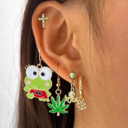 Hoop Earrings Cute Cartoon Enamel Animal Frog Drop Earring Set For Women Green Crystal Cross Dangle Bohemia Y2k Jewelry