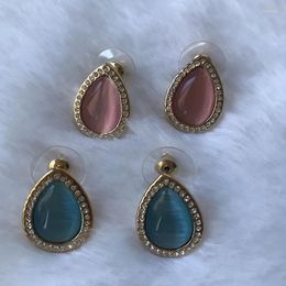 Stud Earrings Wholesale Kpop Fashion Pink/ Blue/white Colour Opal Rhinestone Earring/boucle D'oreille Femme/brincos/ Korean Trendy
