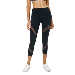 Active Pants Women Mesh Panels Yoga Naked-Feel High Waist Fitness Sport Cropped Leggings Squatproof Side Pocket Gym Crops