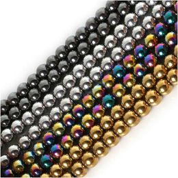 Magnetic Materials 8Mm High Quality Natural Stone Black Hematite Beads Round Loose For Jewelry Making Diy Bracelet Necklace 4/6 Dht2L