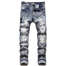 Mens designer jeans hot pants for western ripped jeans hip-hop high street fashion brand cycling motorcycle embroidery close-fitting slim pencil jeans for mens