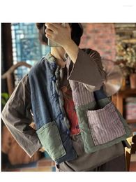 Women's Trench Coats QPFJQD Female Vintage Flax Patchwork Loose Chinese Style Single Breasted Women Original Button Jackets Big Pockets