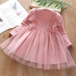 Girl's Dresses Children's Casual Cotton Long Sleeve Dress For Girls Pink And White Party Dress Lovely Lace Princess Dress