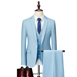 Men's Suits Blazers Men Slim Business Casual Suits Dress Three-piece Set Jacket Pants Vest / Male Wedding Groom Blazer Coat Trousers Waistcoat Suits 230328