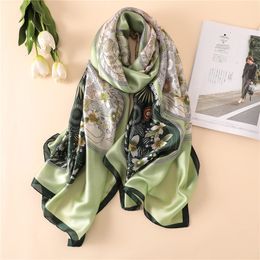 Scarves 18090cm classic Silk Scarf Women Foulard Office lady Large Fashion Print Beach Hijab shawl warp bandanna muffler pareo 230328