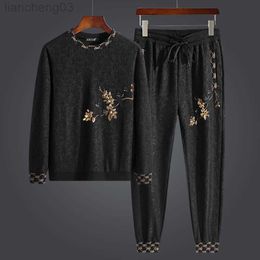 Men's Tracksuits Men's Sets Light Luxury High-end Dark Pattern Jacquard Casual Long-sleeved Trousers Suits Korean Fashion Sports Two-piece Sets W0328