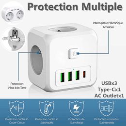 Sockets EU Plug Strip with 3 AC Outlets 3 USB Charging Ports 1 Type C 5V 24A Adapter 7in1 Plug Socket OnOff Switch Z0327