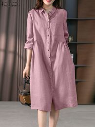 Casual Dresses Spring Causal Shirt Dress Women Long Sleeve Solid Dresses ZANZEA Fashion Lapel Neck Midi Vestidos Holiday Sundress Oversize 230329