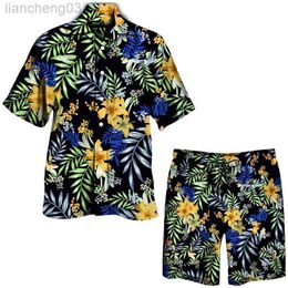Men's Tracksuits Tropical Floral Print Hawaiian Sets Men's Casual Short Sleeve Button Down Lapel Shirt Shorts Suit 2022 Summer 2 Pieces Beachwear W0329