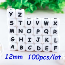 Baby Teethers Toys Sunrony12mm 100Pcs Silicone Letters Beads English Alphabet Teether For Personalised Name DIY Pacifier Chain Clip 230329