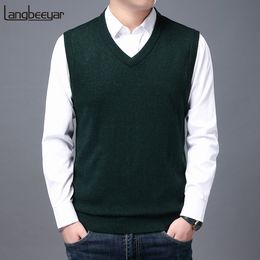 Men's Vests High Quality Autum Winter Fashion Brand Knit Sleeveless Vest Pullover Mens Casual Sweaters Designer Woolen Mans Clothes 230329
