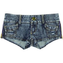 Women's Shorts Retro Ultra Ripped Low Waist Thong Denim With Pockets Side Zipper Mini Short Female Jeans Feminino Nightclub 230329