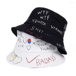 Berets Unisex Harajuku Bucket Hat Fisherman Outdoor Hip Hop Cap Summer Fashion Graffiti Hats