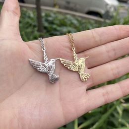 Pendant Necklaces Necklace Women's All-Match Winter Sweater Chain Fashion Design Stainless Steel Origami Hollow Hummingbird Clavicle