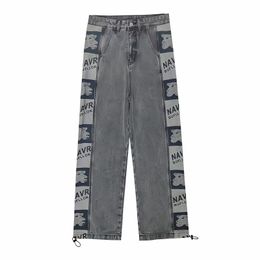 Men's Jeans Paneled Black Man Designer Straight Baggy Pants Vintage Korean Streetwear Y2k Fashion Wide Leg Punk Casual Denim Trousers 230329