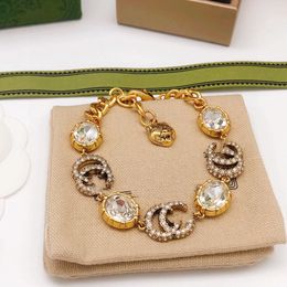 Designer Charm Bracelets Letter Double G Logo Chains Bracelet Luxury Women Fashion Jewelry Metal GGity Crystal Pearl Chain Bracelet Gift tt