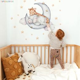 Wall Stickers Elephant Giraffe Wall Stickers For Kids Rooms Wall Decorative Vinyl Animal Pattern Moon Child Wall Stickers For Childrens Room 230329