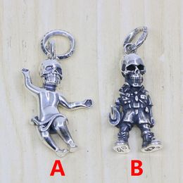 S925 Sterling Silver Pendant Personalised Fashion Simple Couple Creative Skull Man Net Red Hip Hop Punk Style Jewellery Lover Gift