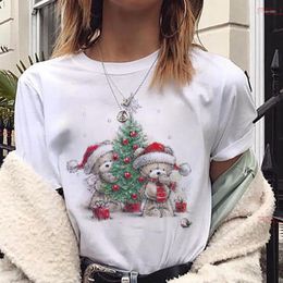 Women's T Shirts Women Fashion Merry Christmas Printed Lovely Bear Shirt Harajuku Short Sleeve T-shirt White Suitable All Seasons Tshirts