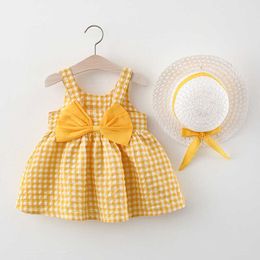 Girl's Dresses 2Pcs/Set Baby Girl Plaid Sweet Bow Summer Birthday Party Dress Toddler Kids Outfits To Years Children Clothes Suit Hat