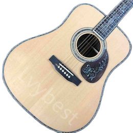 Lvybest Custom Solid Spruce Top Roswood Back Side Abalone Binding Life Tree Inlay Acoustic Electric Guitar