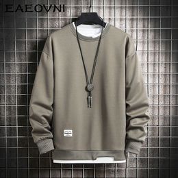 Men's Hoodies Sweatshirts EAEOVNI Mens Casual Sweatshirts Hoodie Men Fake Two Pieces Multi Colour ONeck Fashion Harajuku Style Male Sweatshirt 230329