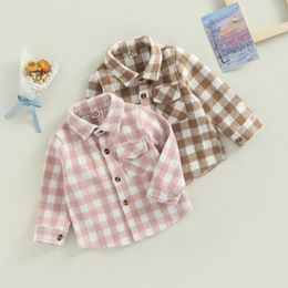 Kids Shirts Childrens Baby Girl Boys Shirt Long Sleeve Polo Collar Plain Button Autumn Top Casual Day 15T 230329