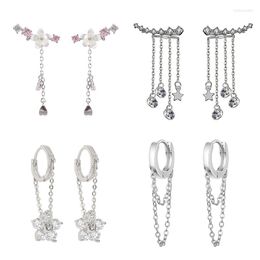 Hoop Earrings ENSHIR Trend Long Wire Tassel Thread Chain Climb Star Heart Bead Pendants Drop Women's Straight Hanging Earings Jewelry