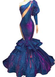 2023 Arabic Aso Ebi Navy Blue Prom Dress Beaded Mermaid Evening Formal Party Second Reception Birthday Engagement Gowns Dresses Robe De Soiree ZJ0347